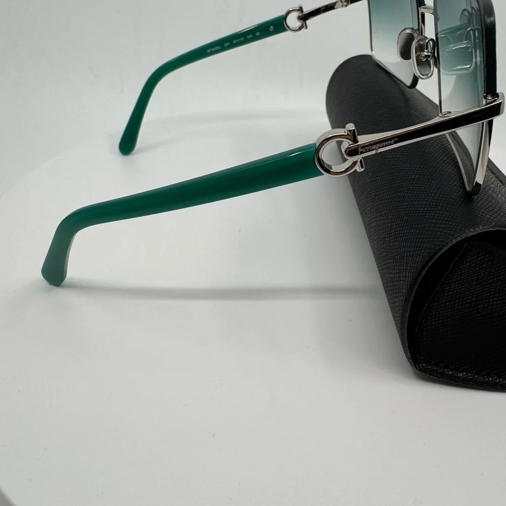 NEW! Salvatore Ferragamo Rectangle Sunglasses Silver Frame /Turquoise Gradient